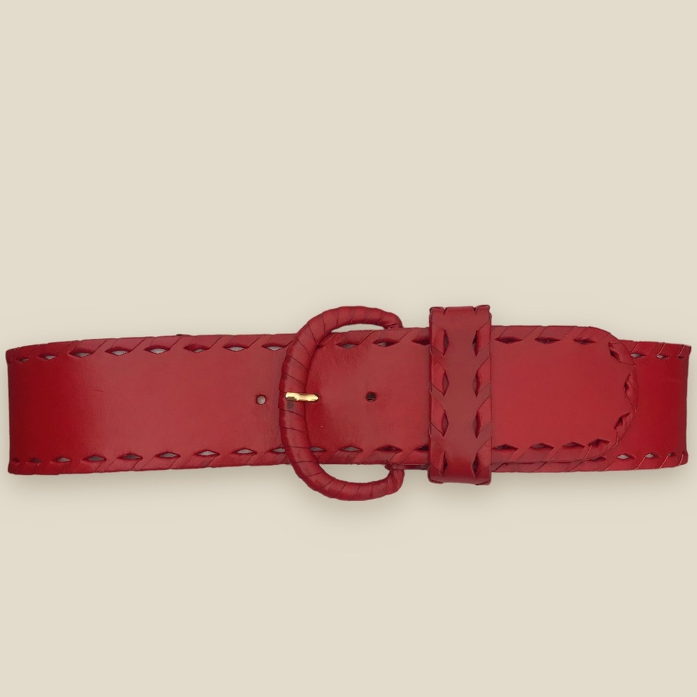 Vintage AVIGNON 2-1/2" Wide Red Leather Belt + Whip Stitch Edge - M